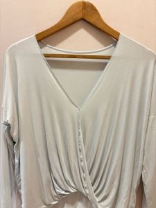 Twist Front Long Sleeve High Low Top