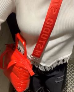 Red Puff Bag With Wide Crossbody Strap