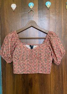 Rust orange corset blouse with Puff Sleeves