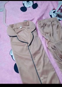 Tan Pajama Top with Green Trim