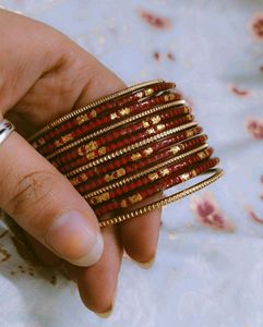 Red &amp; Gold Bangles (Set of 12)