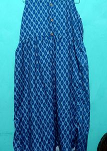A Line Blue Printed Cotton Dress