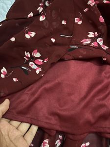 Burgundy Floral Ruffle Mini Skirt