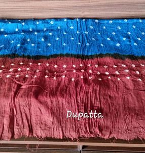 Unstitched Blue Brown Bandhni 3pc Salwar Kameez