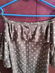 Polka Dot Cold Shoulder Ruffle Top
