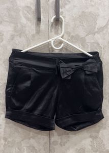 Satin Black Shorts With A Cute Bow