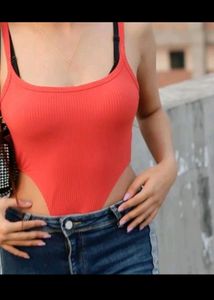 Zara Red Ribbed Bodysuit