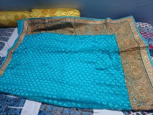 Teal Saree with Gold Embroidery