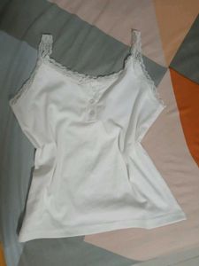 White Lace Trim Tank Top