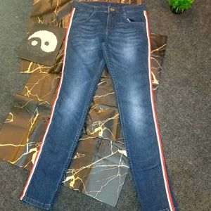 Dark Blue SlimFit Jeans with Red-White Side Strips