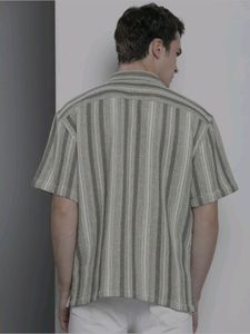 Men Oversized Fit Texture Striped Casual Shirt