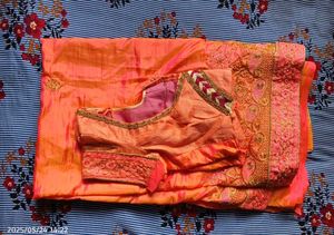 Peach Saree with Embroidered Blouse