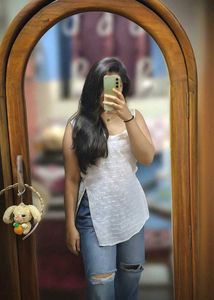 trending white sequence short kurti