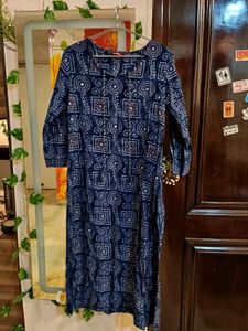 Women's Indigo Blue Printed Kurta