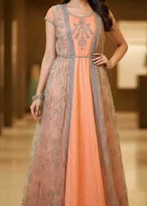 Elegant Peach Embroidered Gown