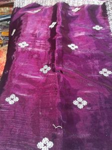 Purple Saree with Silver Embellishments