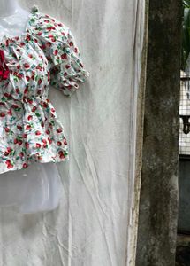 I. Strawberry Print Peplum Top