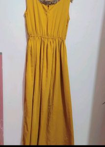 Musturd Cut Sleeves Long Dress For 34 Bust