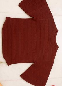 Elegant Maroon Textured Top – Flared Sleeves