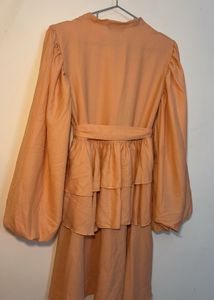 Peach Ruffle Detail Midi Dress