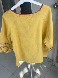 Yellow Embroidered Sleeve Top