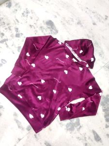 Burgundy Heart Print Hoodie