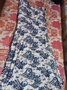Blue Floral Print Middle Slit Top