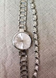 Watch And Bracelet Combo- Silver