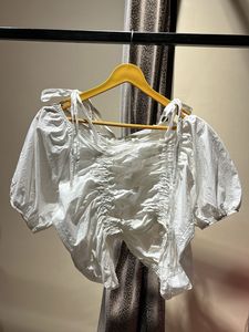 White Tie-Shoulder Crop Top