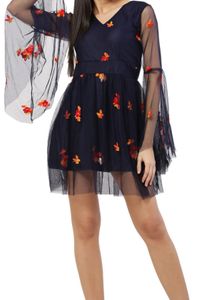 Floral Embroidered Tulle Mini Dress