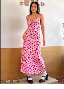 Pink Heart Print Maxi Dress