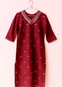Maroon Embroidered Kurti With Pant.