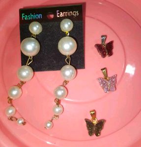 2 earrings set & 3 butterfly Pendan