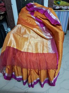 Gently Used Orange And Pink Silk Saree With Blouse