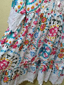 Floral Print Dress with Lace Trim