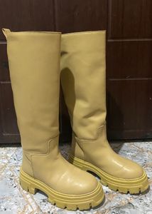 Beige Knee-High Platform Boots