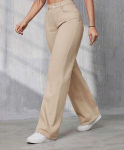 Wide Leg Beige Denim Jeans