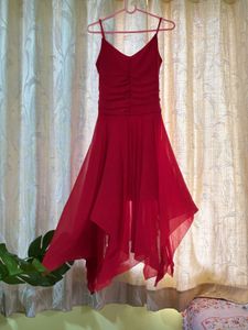 Red Asymmetrical Hem Dress