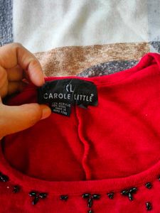 Red Beaded Long Sleeve Top