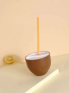 Coconut Cup Shape Water Bottle With Straw