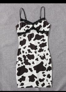 Shein Cow Pattern Lace Trim CamiBodycon