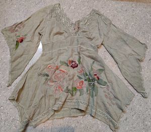 Fairy Embroidered Bell Sleeve Asym Bottom Top