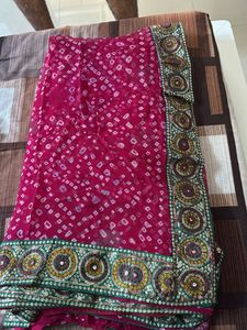 Pink Bandhani Saree with Border Of Sequence Work