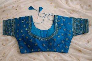 Aqual Blue Embroidered Readymade Blouse