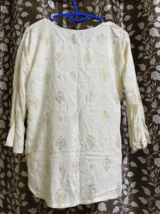 Cream &amp; Gold Print Tunic Short Kurti ❤️‍🔥
