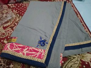 Grey Designated Work Saree With Unstitched Blouse