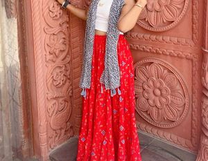 Red Floral Print Long Skirt In New Condition...