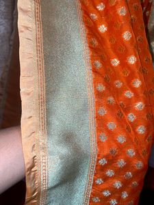 Pure Banarasi Orange &amp; Gold Dupatta