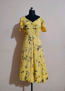 Yellow Floral V-Neck Midi Dress