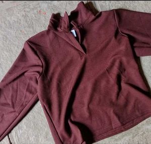 Brown Ribbed Polo Top